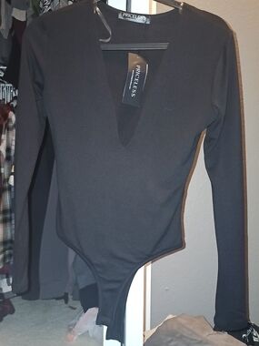 Priceless Black Long-Sleeve V-Neck Bodysuit